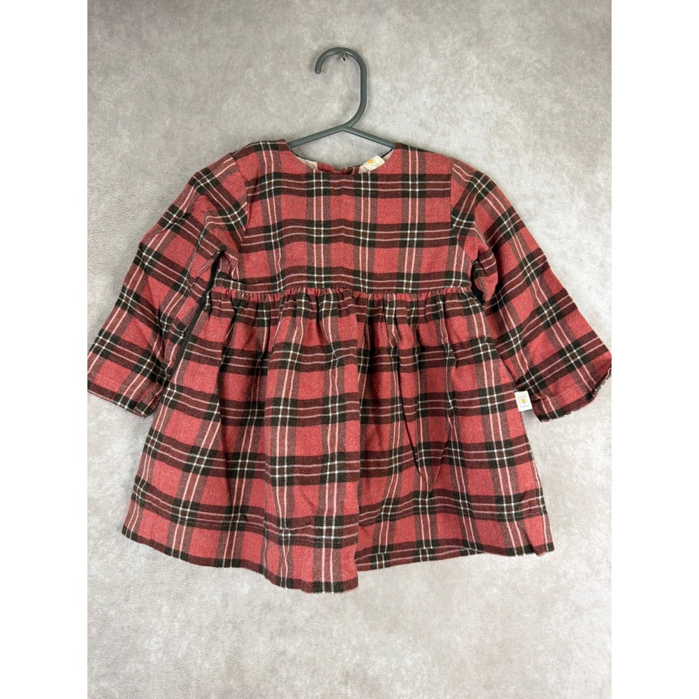 Filobio Plaid Dress Girls 18M Red Organic Cotton Long Sleeve Back Button Italy